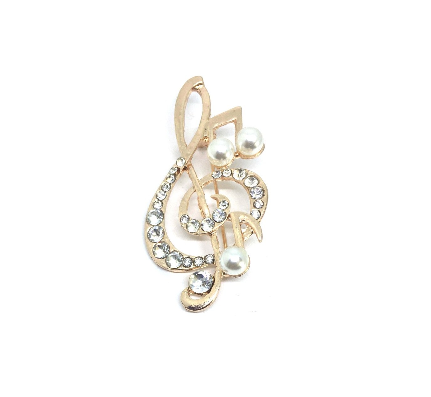 Rhinestone Treble Clef Music Note Brooch Pin