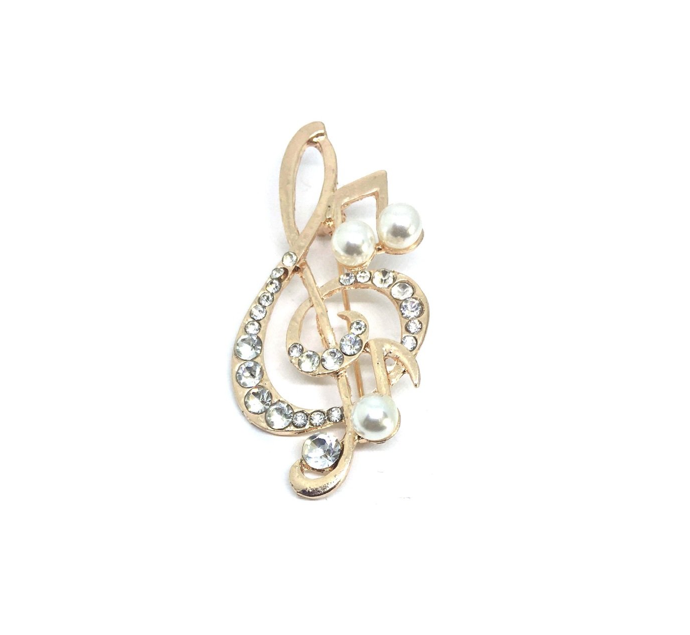 Rhinestone Treble Clef Music Note Brooch Pin