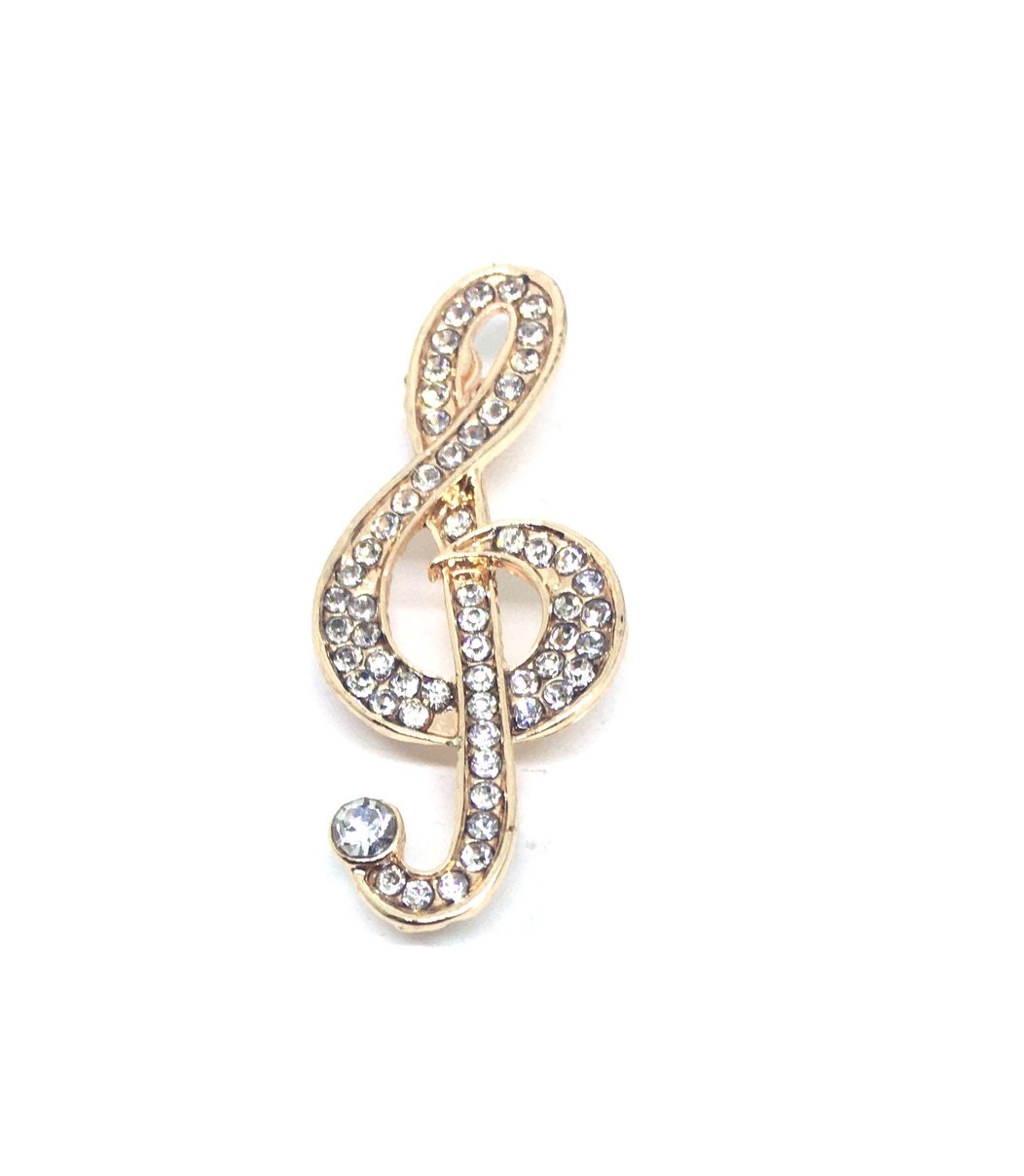 Rhinestone Treble Clef Brooch Pin