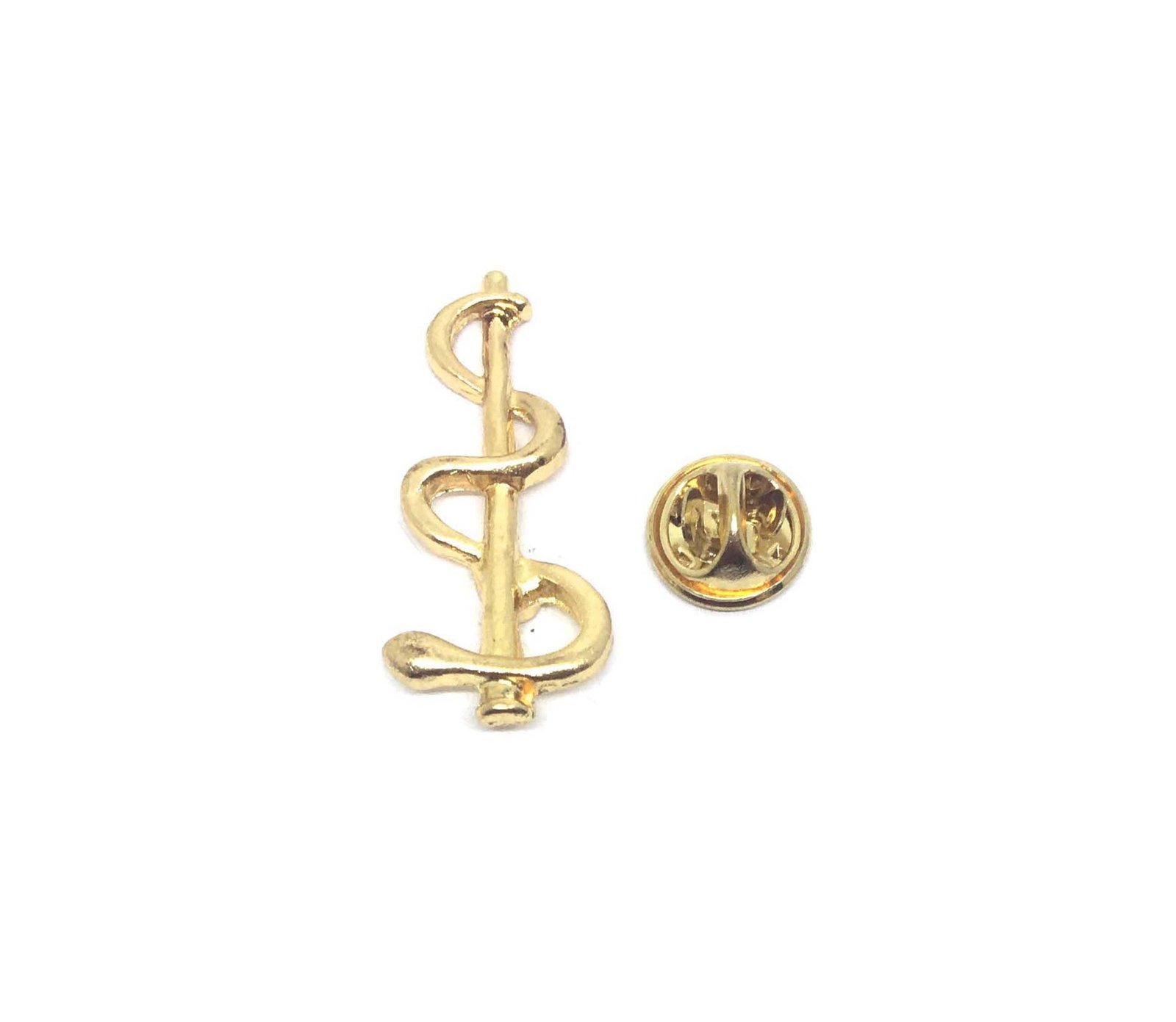 Gold Caduceus Staff Lapel Pin