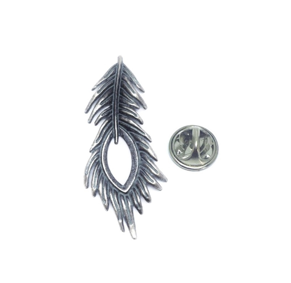 Pewter Silver Peacock Feather Pin