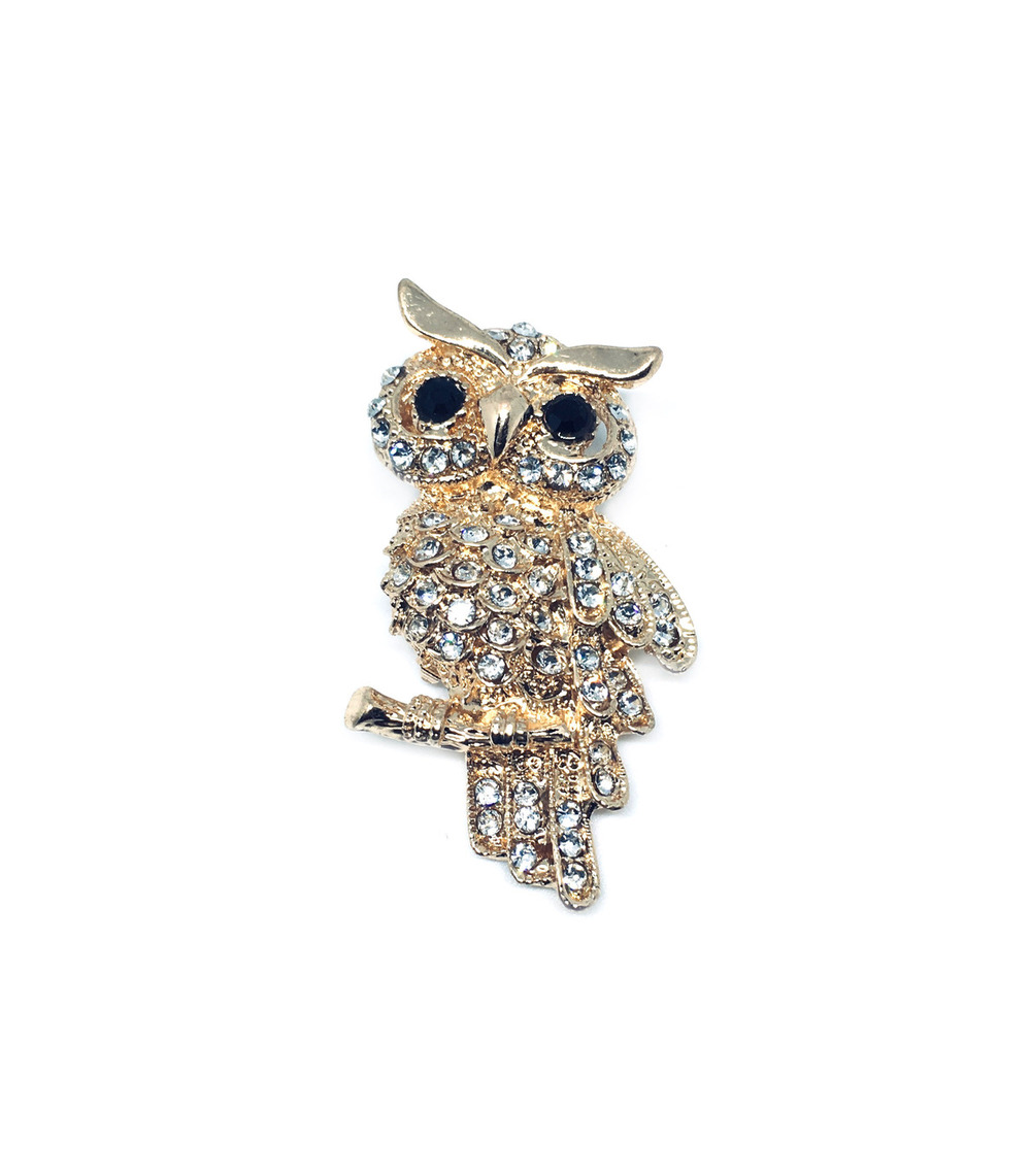 Rhinestone Owl Brooch Pin