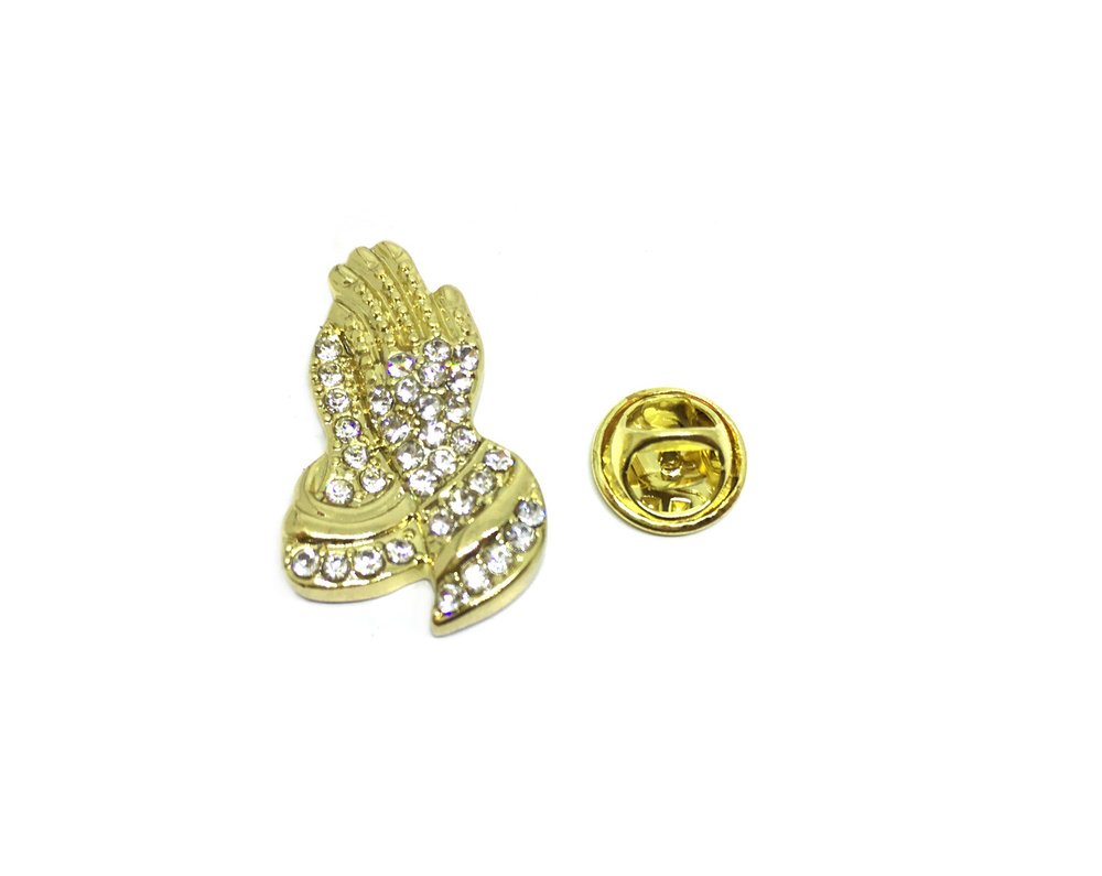 Rhinestone Praying Hands Lapel Pin