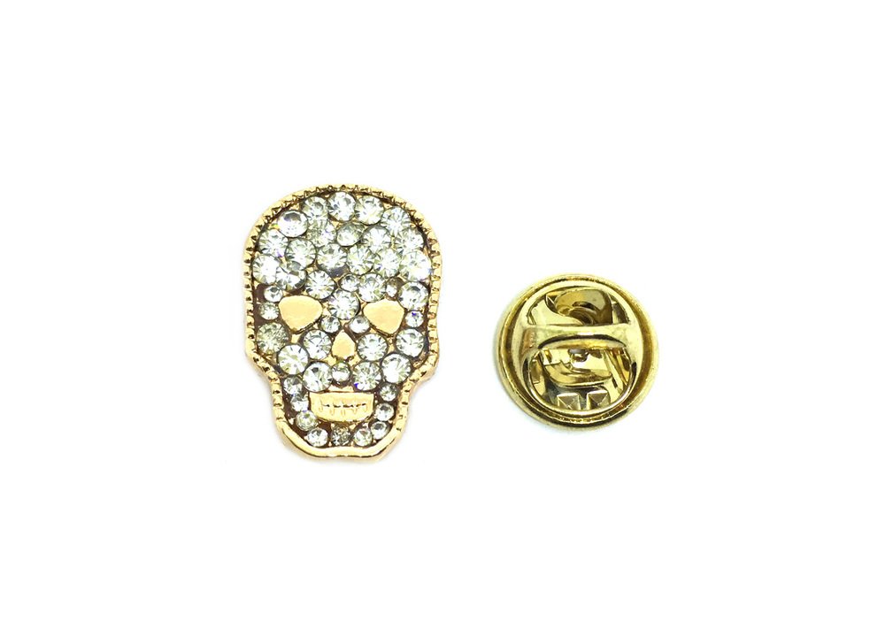 Tiny Rhinestone Skull Pin