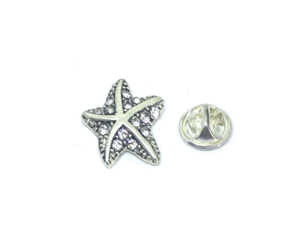 Silver Rhinestone Starfish Pin
