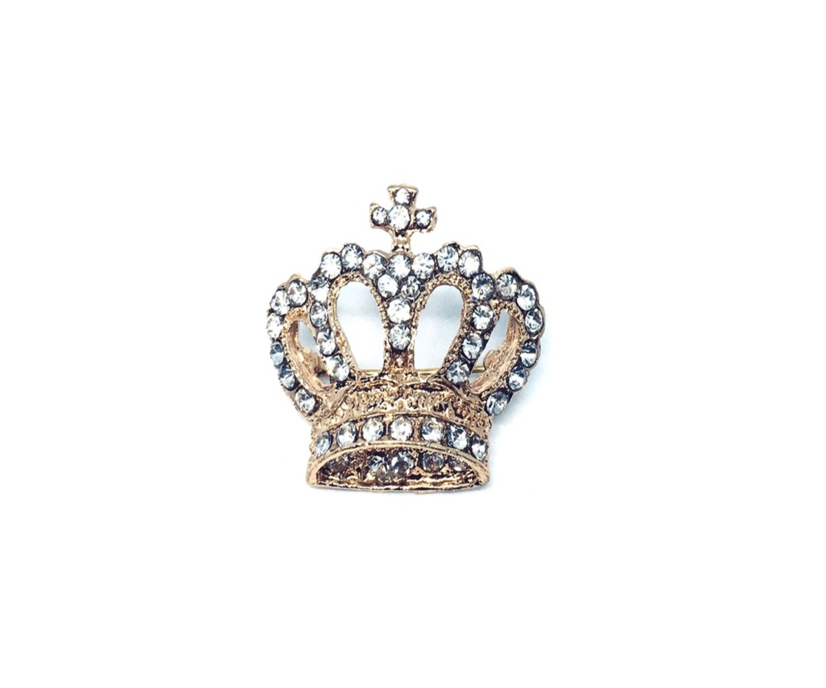 Gold Rhinestone Crown Brooch