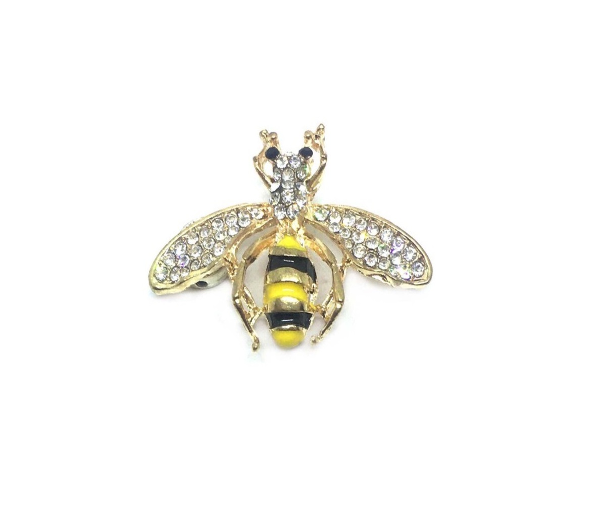 Gold Rhinestone Bee Brooch Pin