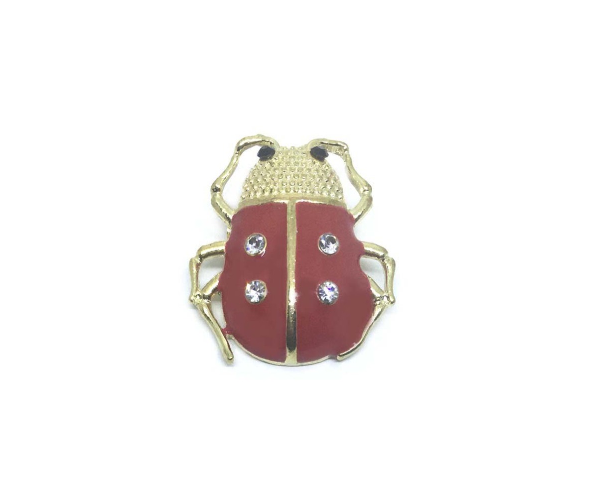 Rhinestone Ladybug Enamel Pin