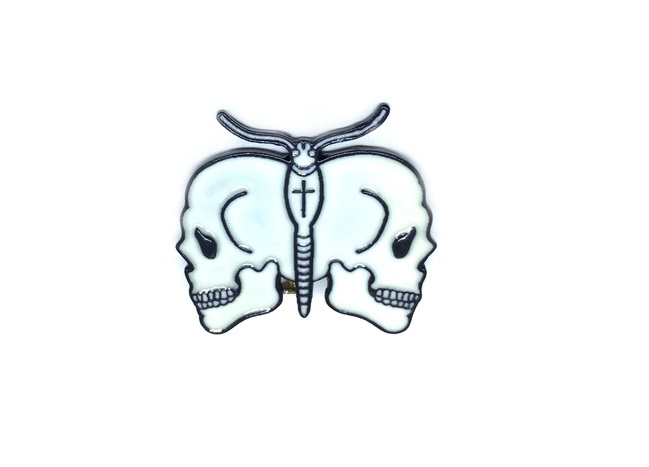 White Double Skull Moth Pin