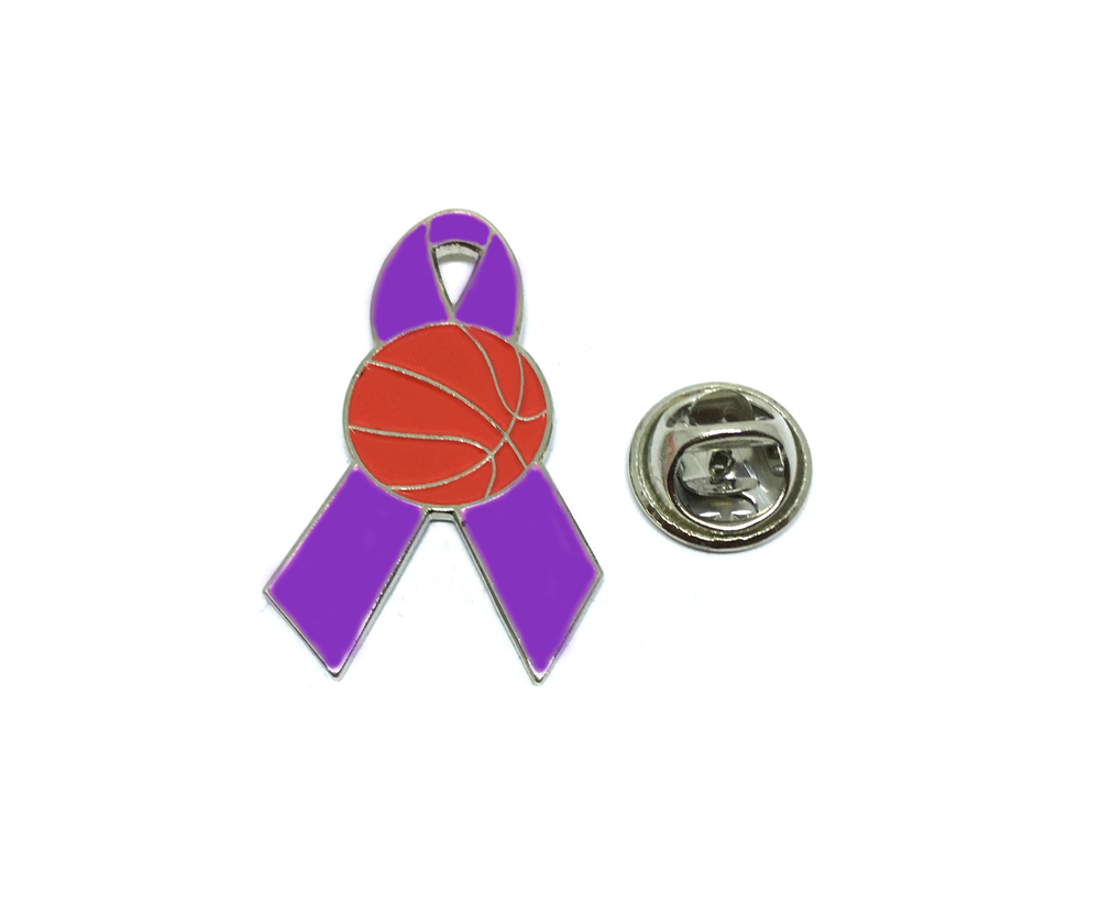 Purple Ribbon Basketball Pin