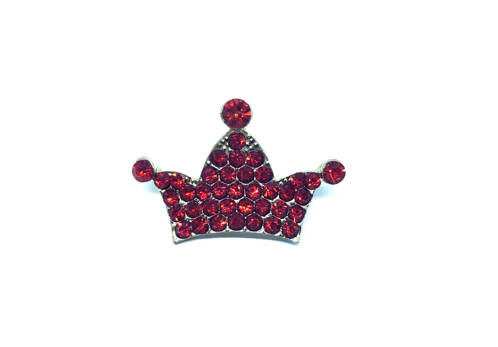 Red Rhinestone Crown Brooch