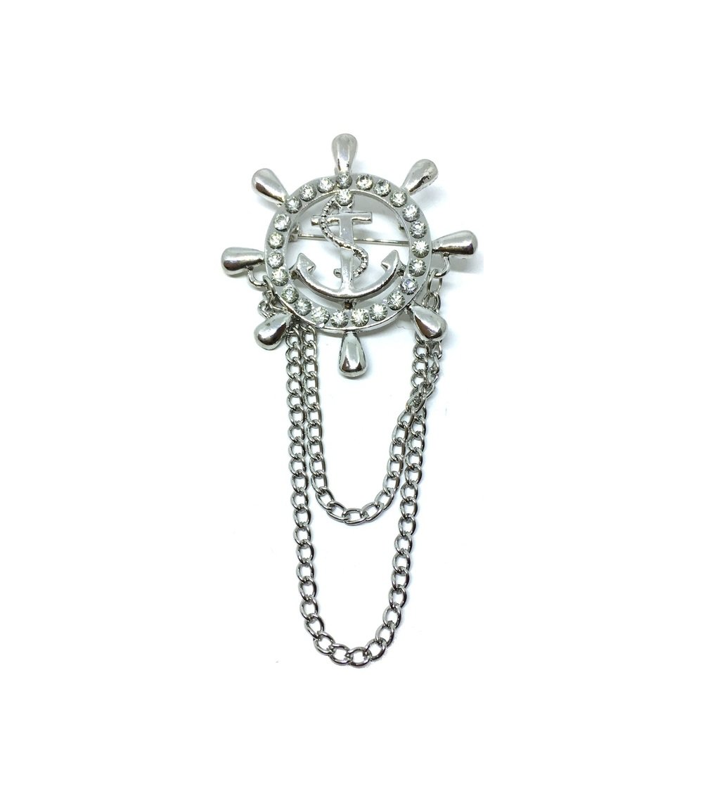 Rhinestone Anchor Nautical Brooch