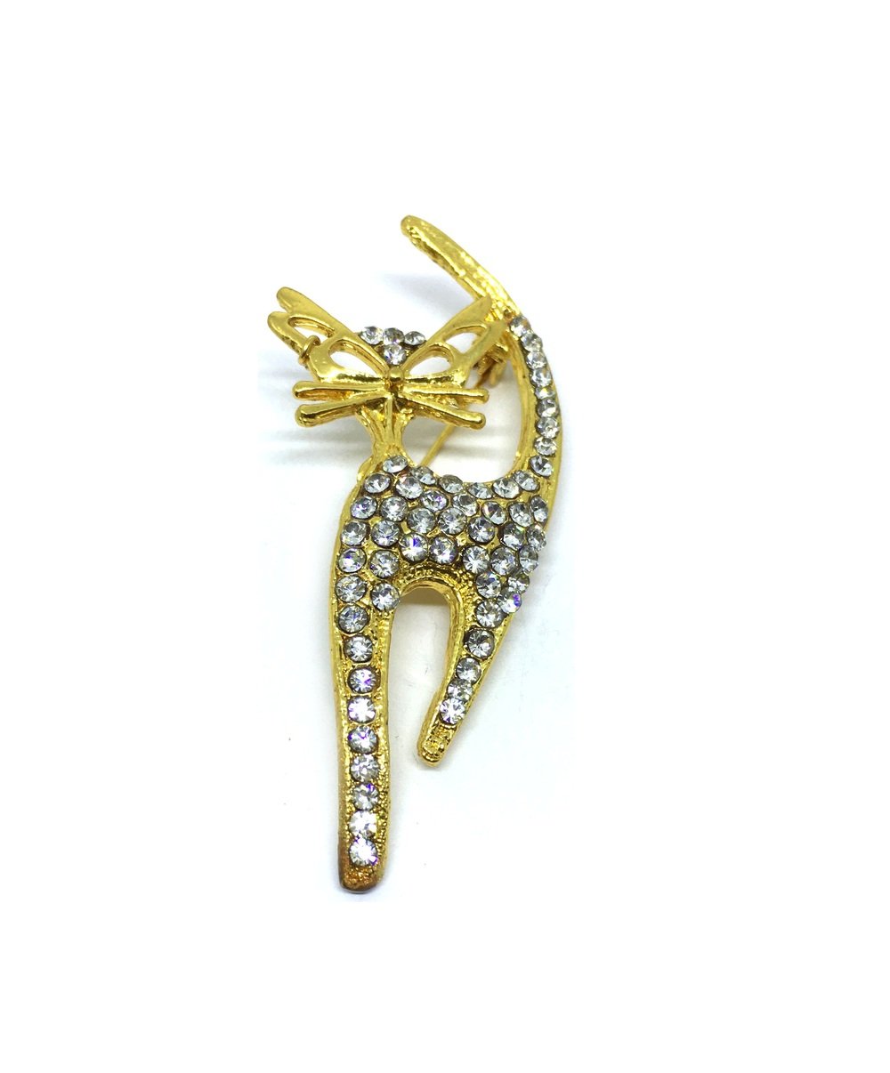 Rhinestone Cat Brooch