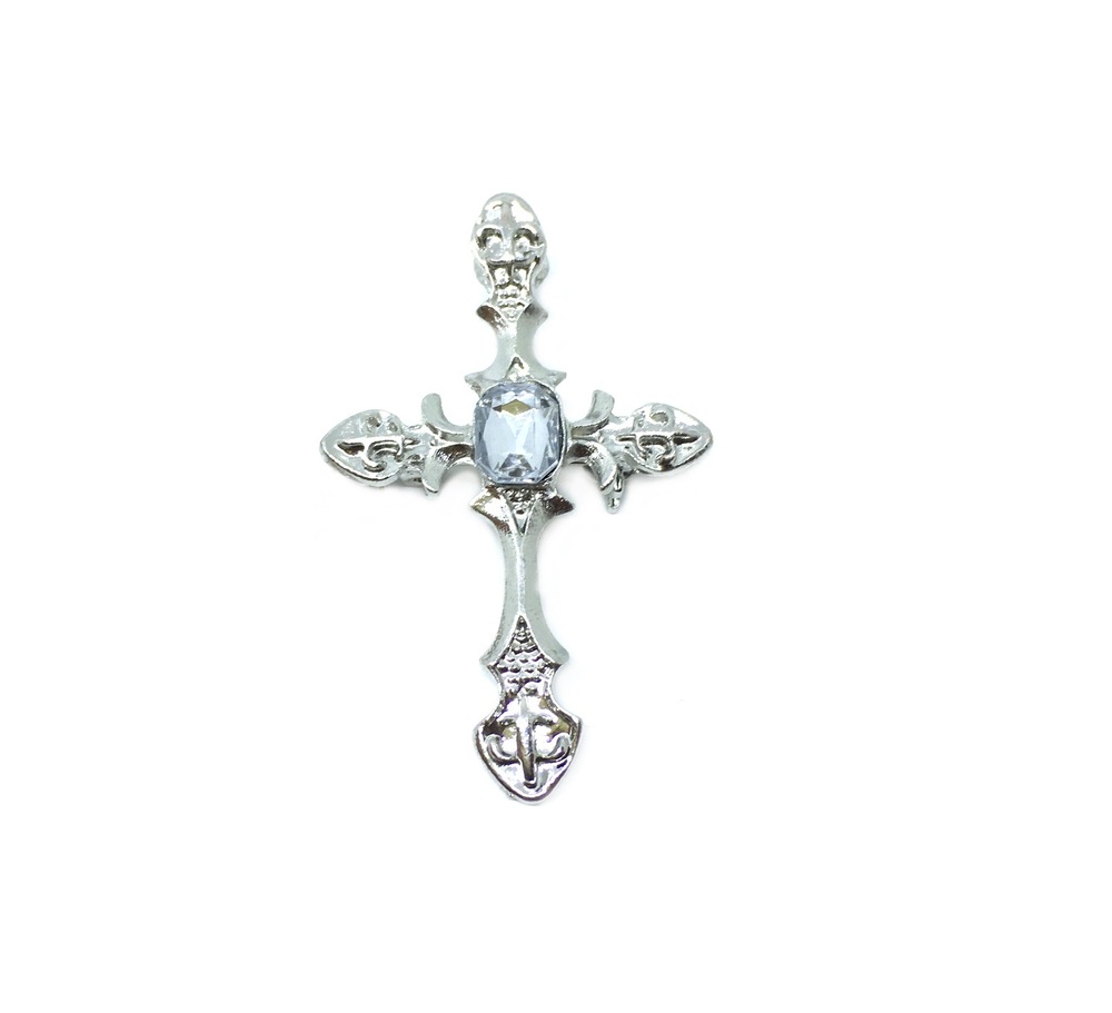 Silver Crystal Cross Pin