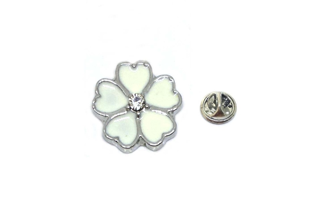 White Flower Enamel Pin Badge