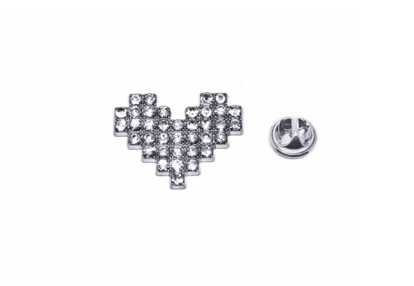 rystal Studded Heart Lapel Pin - silver