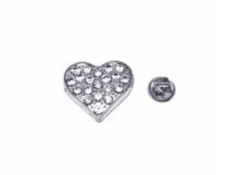 Crystal Love Heart Pin Badge - silver