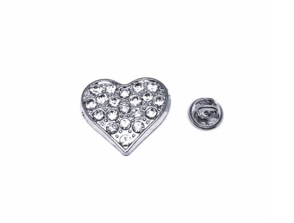 Crystal Love Heart Pin Badge - silver
