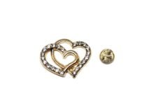 Crystal Double Heart Lapel Pin - gold plated