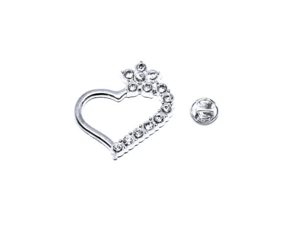 Crystal Star Heart Lapel Pin in silver
