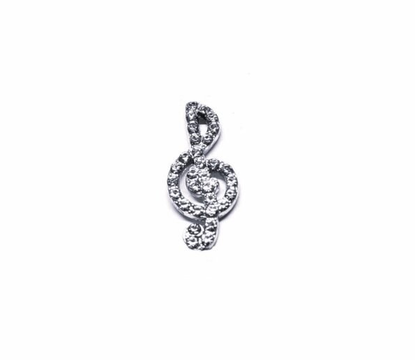 Crystal Treble Clef Lapel Pin - silver