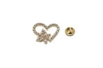 Rhinestone Heart Butterfly Lapel Pin