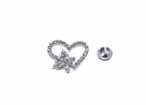 Rhinestone Heart Butterfly Lapel Pin - silver