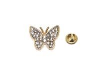Crystal Butterfly Pin Badge - gold plated