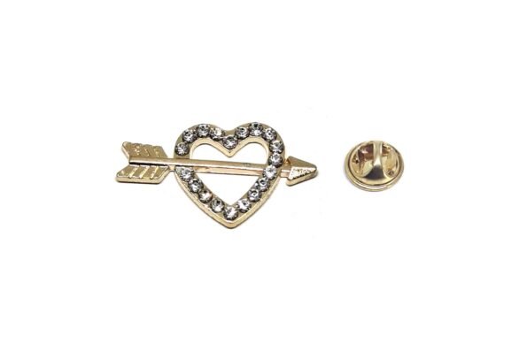 Rhinestone Heart and Arrow Lapel Pin