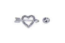 Rhinestone Heart and Arrow Lapel Pin - silver