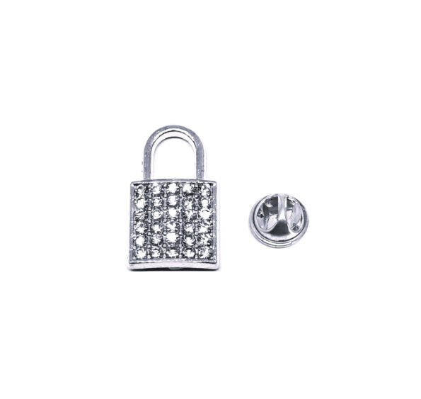 Padlock Rhinestone Lapel Pin - silver