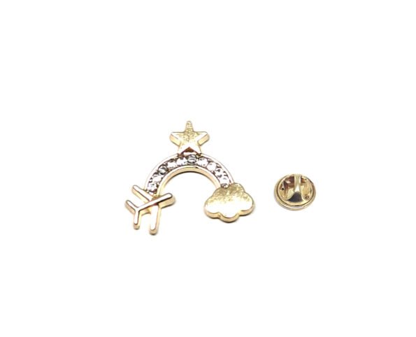 Plane Star Rainbow Travel Rhinestone Pin - gold filled