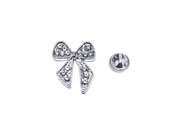 Rhinestone Bow Tie Pin - silver