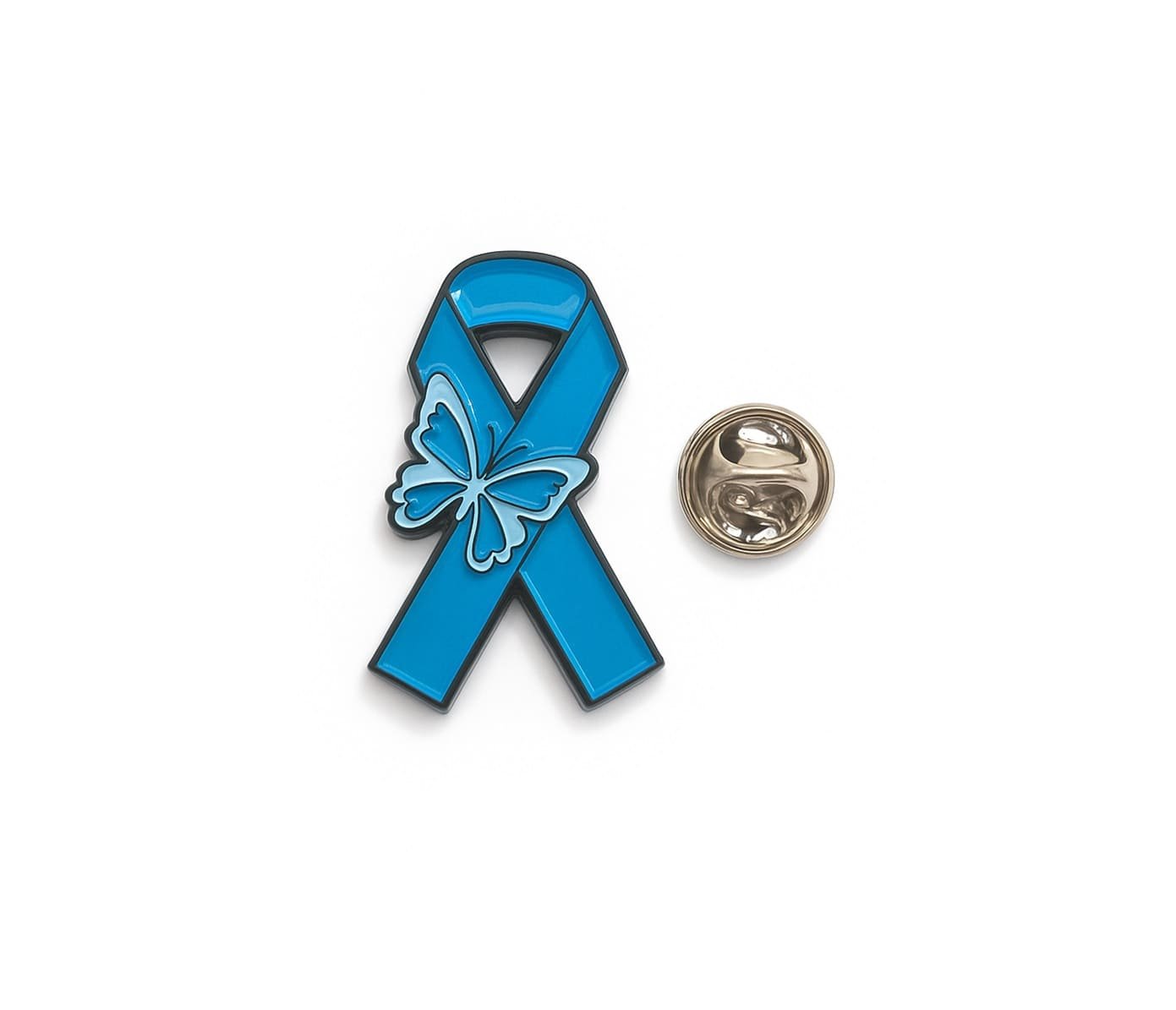 AWR-036 Light Blue Causes Awareness Ribbon Pin with Butterfly Light Blue Awareness Ribbon Pin with Butterfly