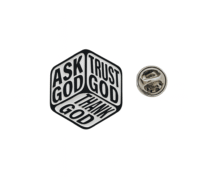 'Ask God Trust God Thank God' Cube 3D Religious Pin