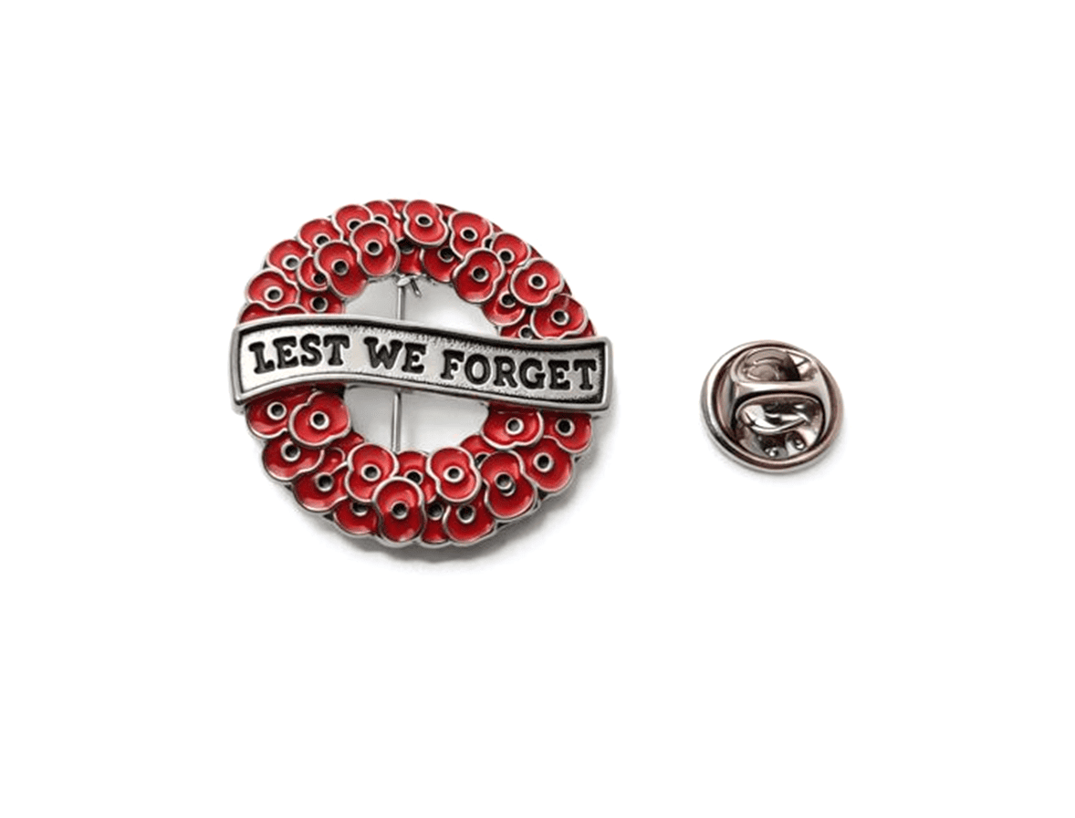 FPOPY-023 'LEST WE FORGET' Poppy Wreath Brooch Pin 'LEST WE FORGET' Poppy Wreath Brooch Pin