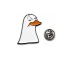 Judgmental Duck Enamel Pin – white & orange enamel, black plated, 27mm