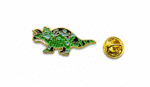 Triceratops Enamel Pin – green, blue & black enamel, gold plated, 25mm