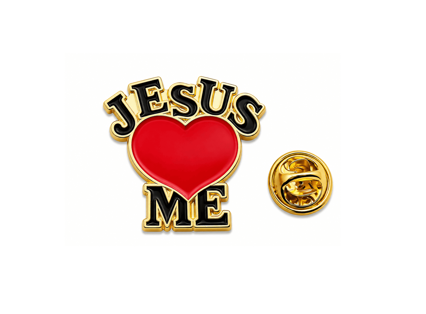 FCSN-077 Jesus Loves Me Pin with Heart Jesus Loves Me Pin with Heart – black & red enamel, gold plated, 30mm