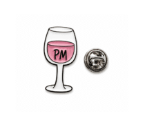 PM Wine Glass Enamel Pin – pink & white enamel, 25mm