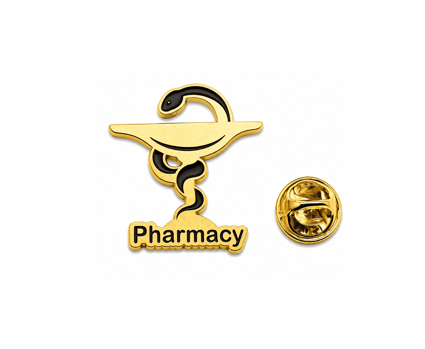 FMED-046 Gold And Black Pharmacy Lapel Pin Gold and Black Pharmacy Lapel Pin – black enamel, gold plated, 33mm