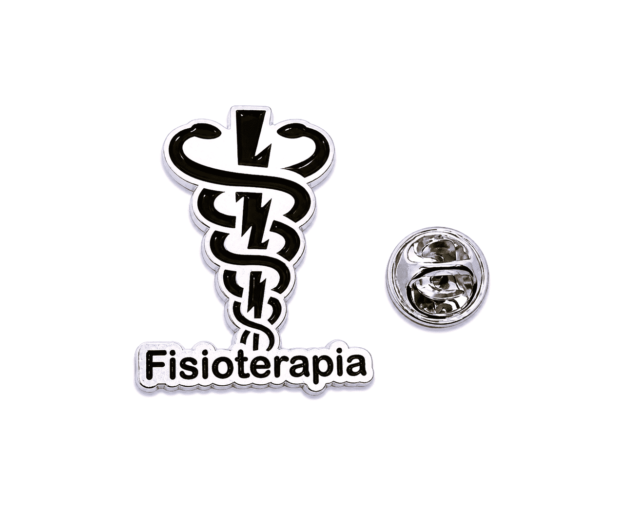 FMED-047 Silver And Black Fisioterapia Pin Silver and Black Fisioterapia Pin – black enamel, silver plated, 35x25mm
