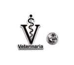 Silver and Black Veterinaria Pin Badge – black enamel, silver plated, 32x24mm