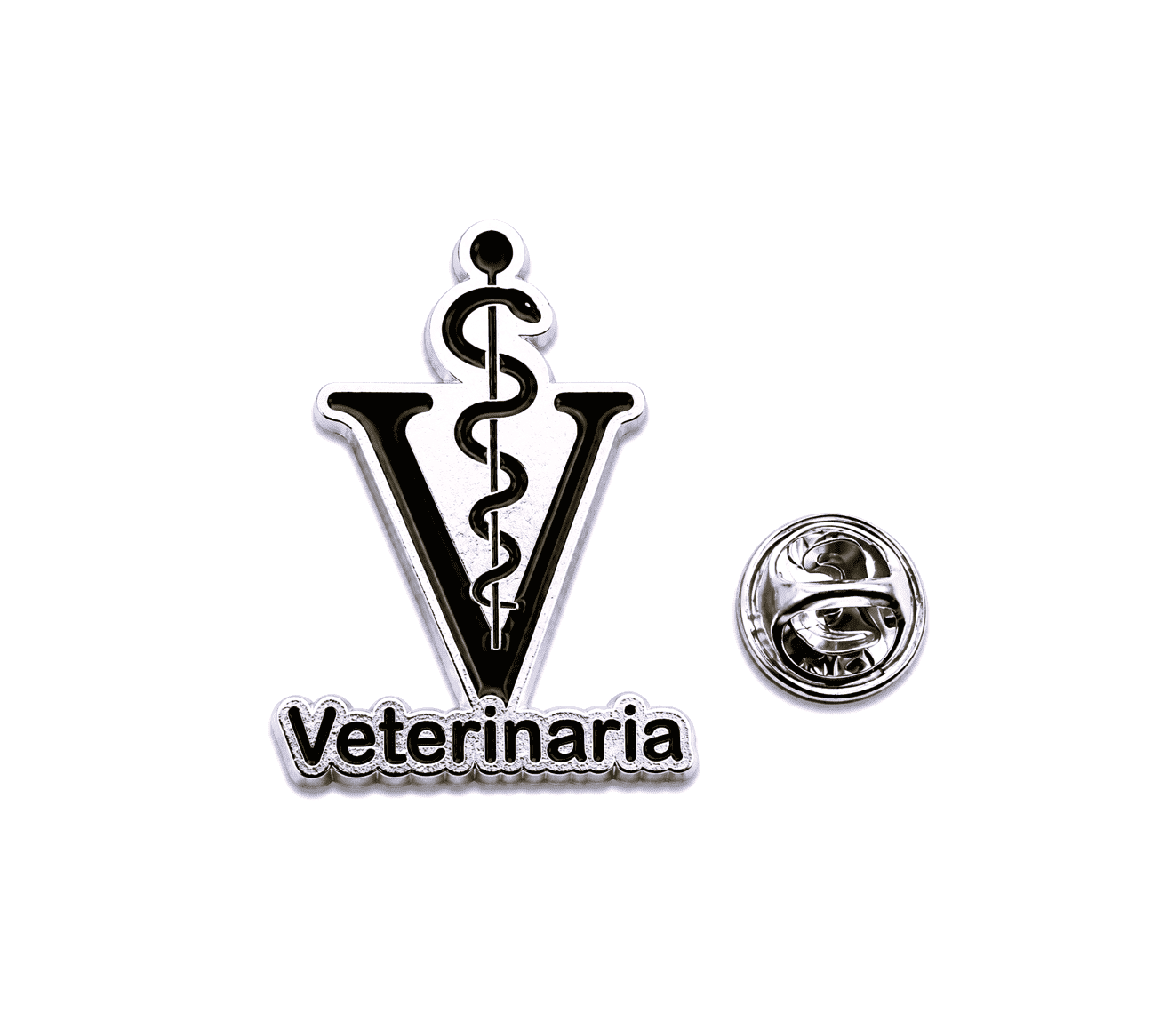 FMED-049 Silver And Black Veterinaria Pin Badge- Silver and Black Veterinaria Pin Badge – black enamel, silver plated, 32x24mm