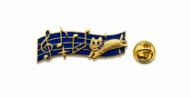 Musical Cat Enamel Lapel Pin – blue enamel, gold plated, 48x15mm