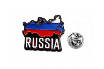 Russia Map Flag Enamel Lapel Pin – red, blue & white enamel, black plated, 30x25mm