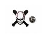 Skull Pin with Crossed Baseball Bats – white & black enamel, black plated, 40x30mm