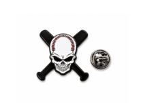 Skull Pin with Crossed Baseball Bats – white & black enamel, black plated, 40x30mm