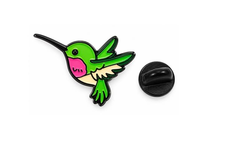 FBIHM-016 Small Hummingbird Enamel Pin Green and pink hummingbird enamel pin with black plating and butterfly clutch